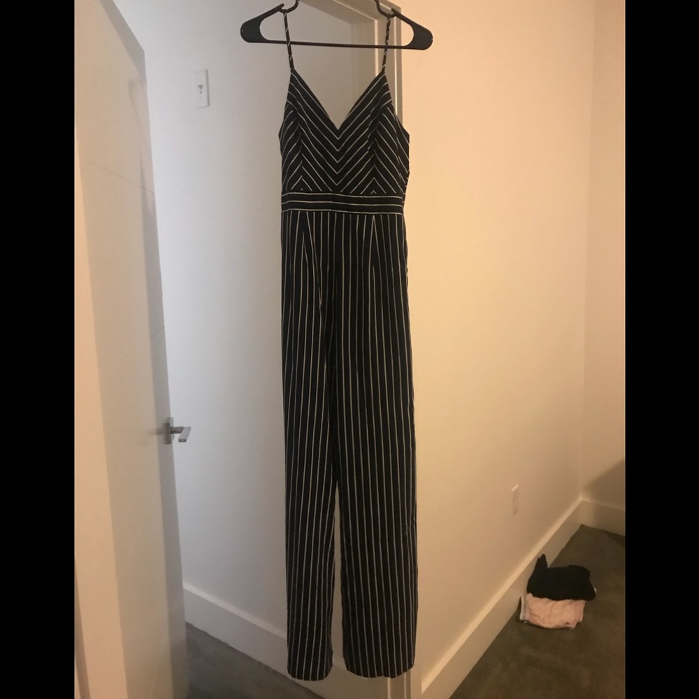Navy and White striped pant jumpsuit